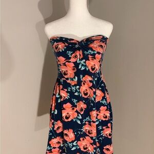 Charlotte Russe Navy and Coral Floral Strapless Dress